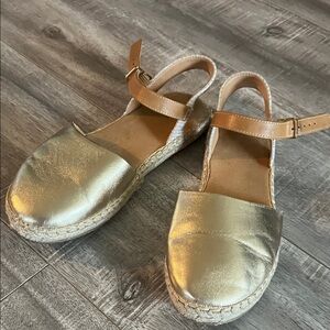 Kids Gold Espadrille Sandals with Ankle Strap
